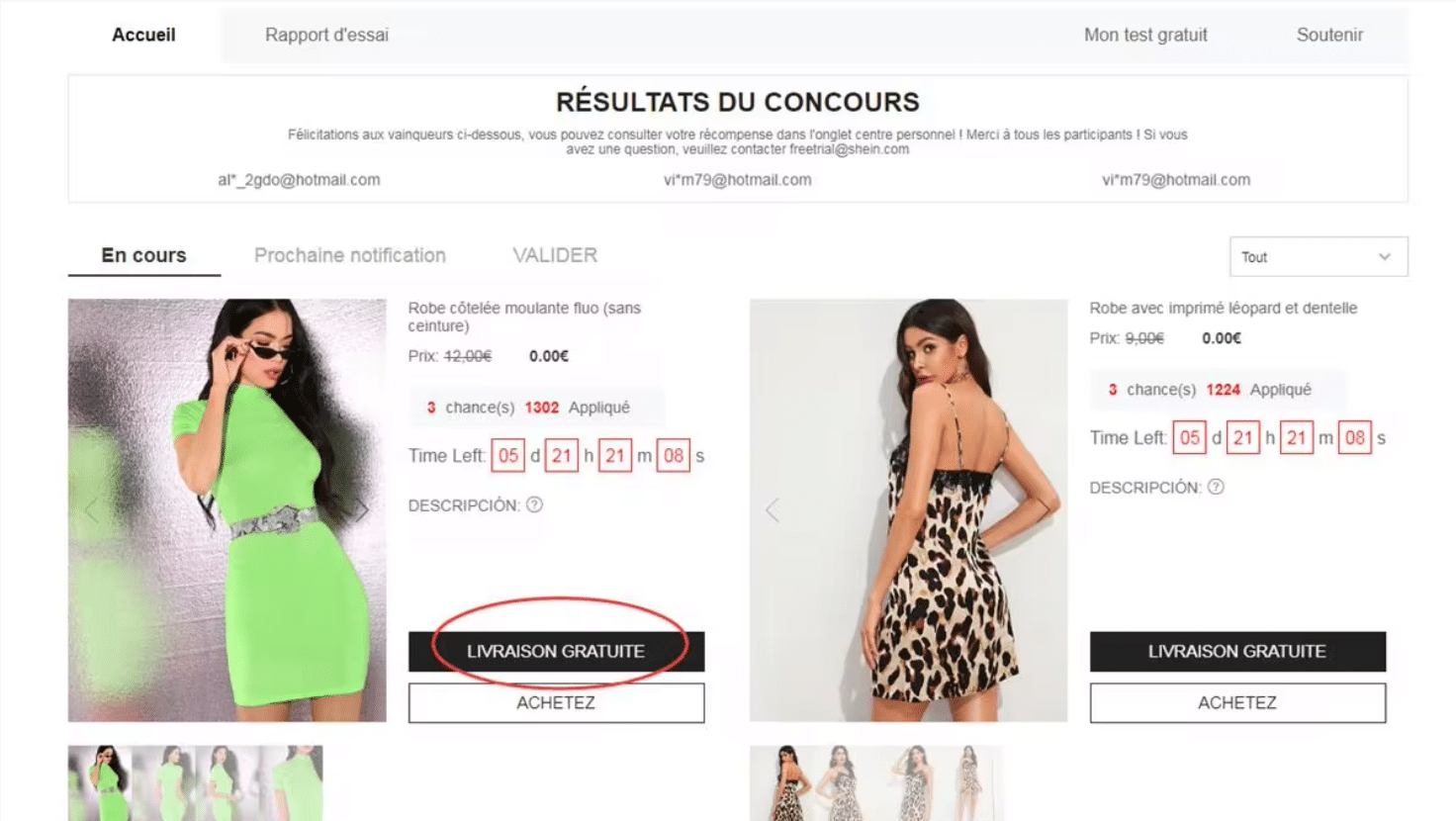 test de produits Shein