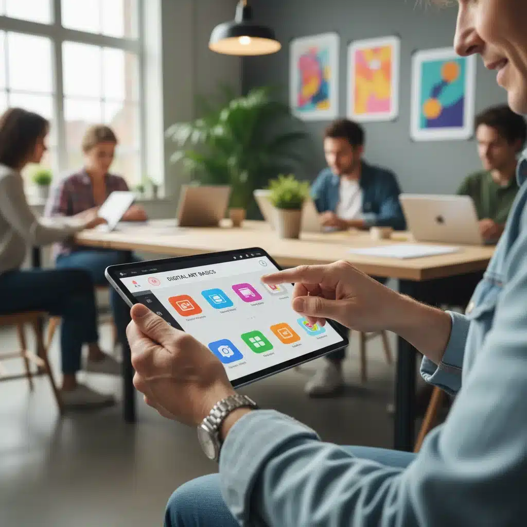 Mains intergénérationnelles collaborant sur une tablette lors d'un atelier numérique