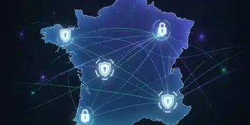 Carte stylisée de la France avec un réseau numérique sécurisé symbolisant la souveraineté numérique.