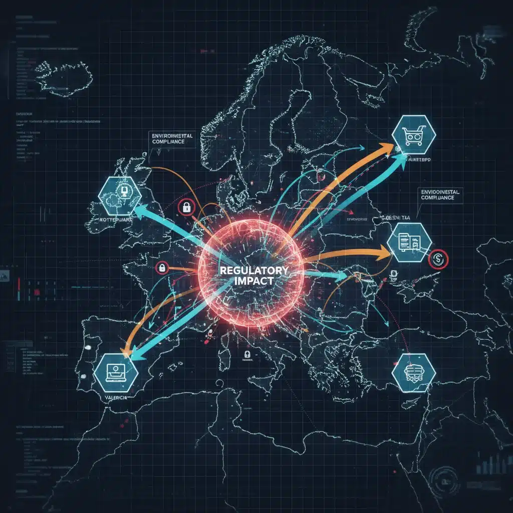 Chaîne d'approvisionnement numérique illustrant les défis logistiques des nouvelles normes environnementales.