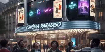 L'Impact du Streaming sur le Cinéma Français en 2026 : Production et Consommation Façade de cinéma français futuriste avec logos de streaming et affiches de films, symbolisant l'évolution du cinéma.