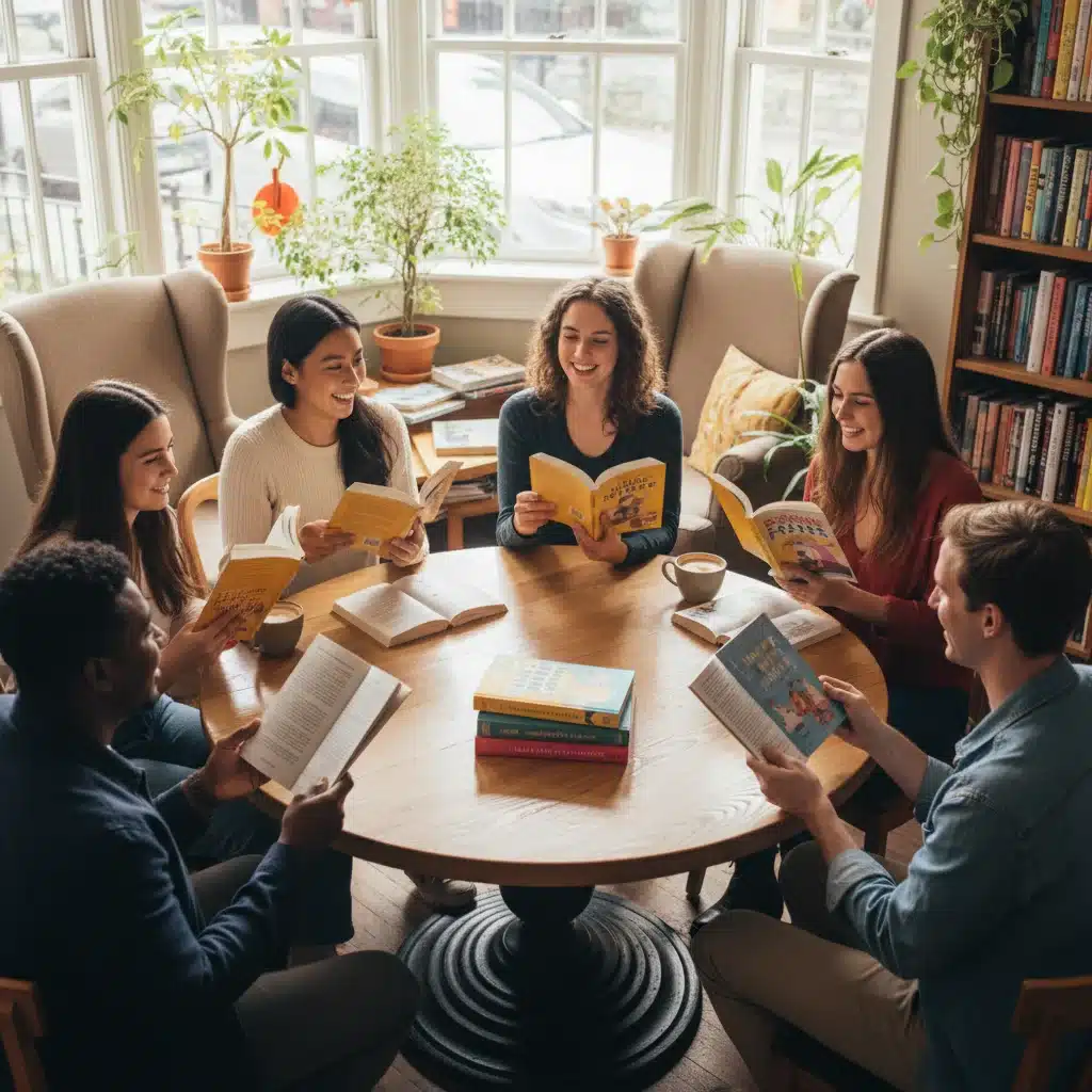 Groupe de lecture discutant de romans feel-good et romance contemporaine, signe de leur popularité