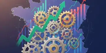 Illustration numérique de la croissance économique française post-pandémie avec des engrenages et des graphiques positifs.