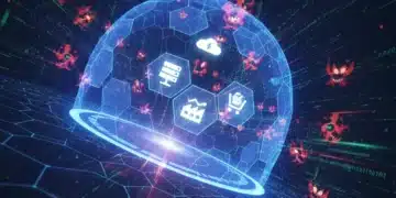 Cybersécurité 2026 : Menaces IA et Solutions pour Entreprises Américaines Bouclier numérique protégeant des entreprises américaines contre des cybermenaces IA en 2026.