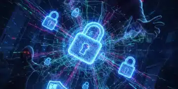 Cybersécurité 2026 : Menaces Émergentes et Protection d'Entreprise Illustration conceptuelle de la cybersécurité avec des menaces numériques et des systèmes de défense entrelacés.