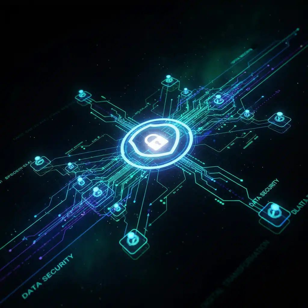 Représentation visuelle d'un réseau sécurisé avec icône de bouclier pour la cybersécurité