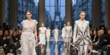 Défilé de mode parisien avant-gardiste présentant les tendances 2026