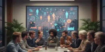Groupe de personnes discutant passionnément autour de thèmes sociétaux, lumière de projecteur