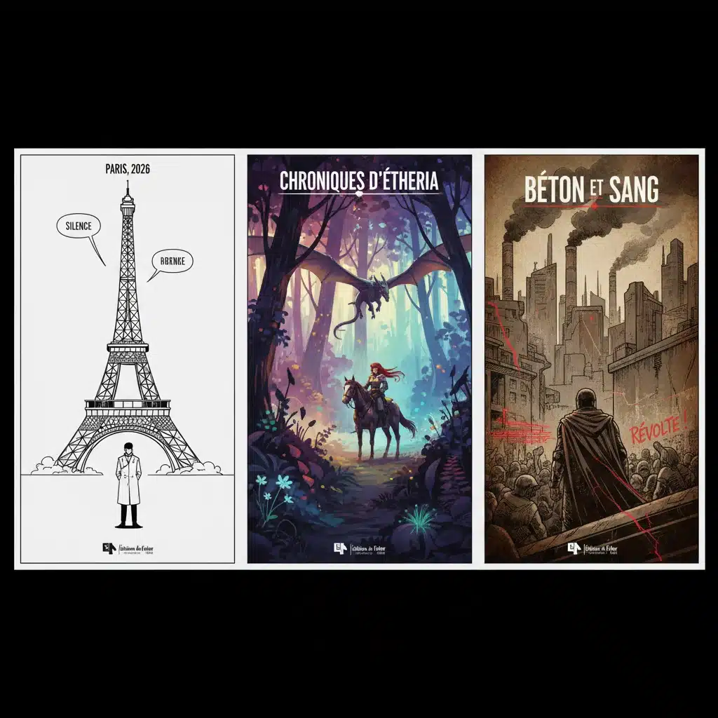 Montage de trois styles artistiques variés illustrant la richesse graphique des BD françaises de 2026.
