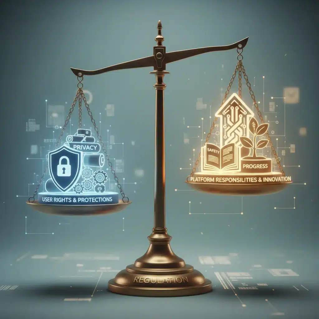 Balance symbolisant l'équilibre entre les droits des utilisateurs et les responsabilités des plateformes numériques.