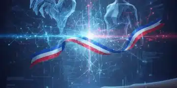 Illustration futuriste de l'éthique de l'IA en France, avec des réseaux neuronaux et des symboles nationaux français, symbolisant un développement responsable.