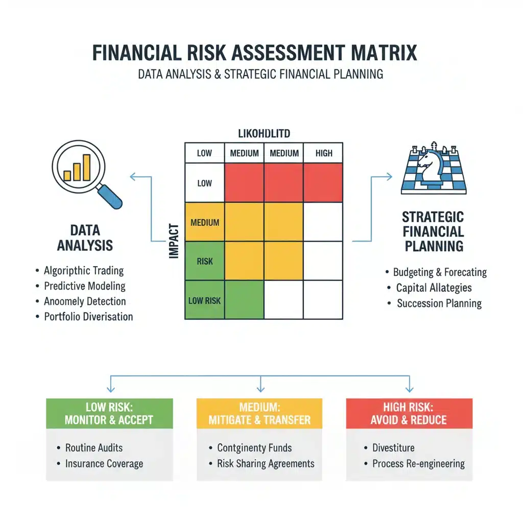 Infographie de l'évaluation des risques financiers et stratégies d'atténuation pour entreprises