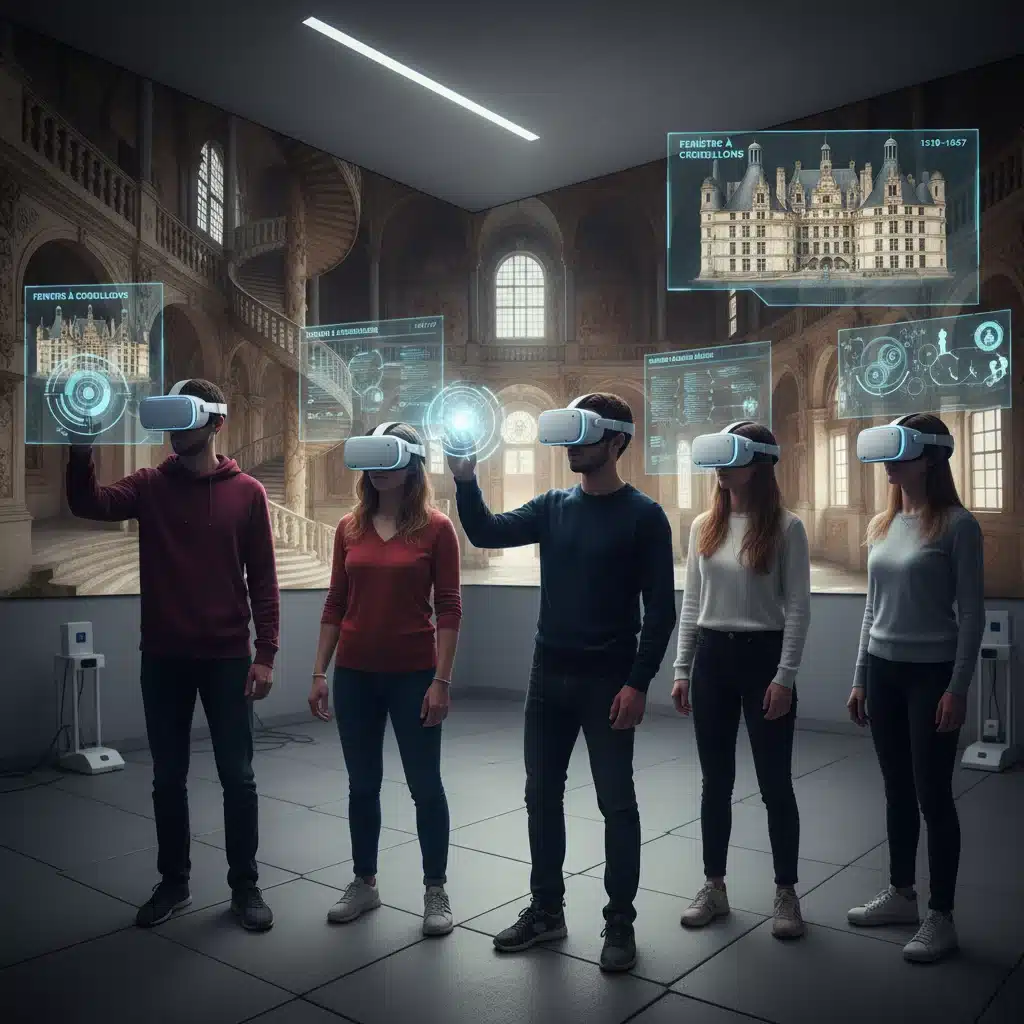 Jeunes explorant un château français en réalité virtuelle immersive
