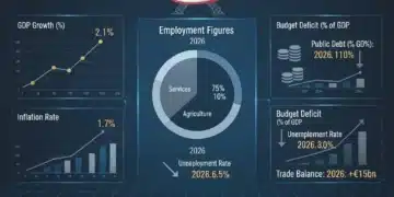 Infographie des principaux indicateurs économiques français pour l'année 2026, avec graphiques et données clés.