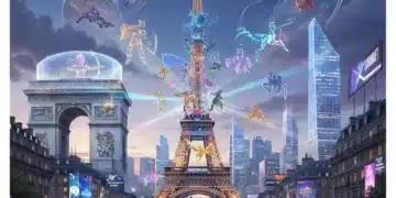 Illustration futuriste d'un Paris vidéoludique, fusion de culture et jeux vidéo