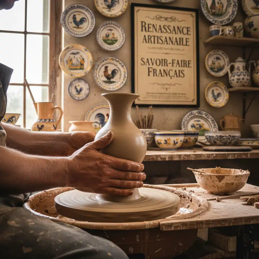 Mains d'un potier façonnant de l'argile, illustrant l'artisanat traditionnel revisité.