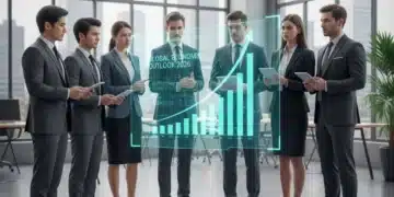 Professionnels anticipant les chocs économiques 2026 avec des données financières projetées