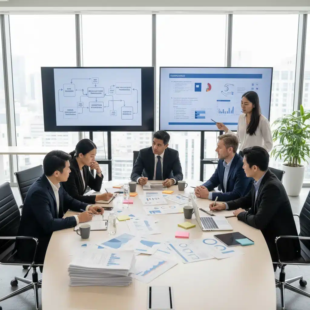 Professionnels en réunion discutant des stratégies d'adaptation aux nouvelles réglementations.