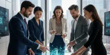 Transformation Numérique 2026 : Plan d'Action pour Entreprises Françaises Professionnels discutant d'un plan de transformation numérique sur un écran holographique