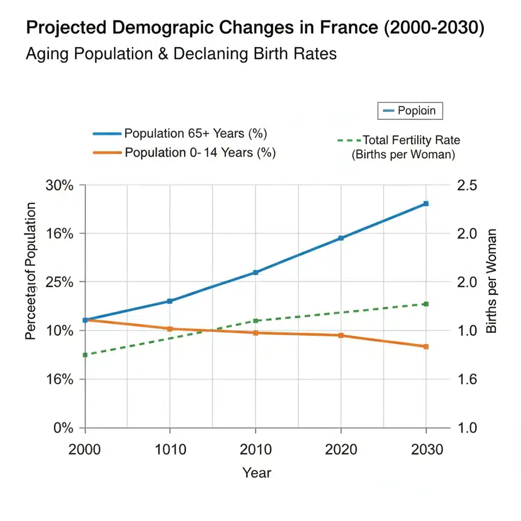 Graphique des projections démographiques françaises et leurs impacts sur la population active