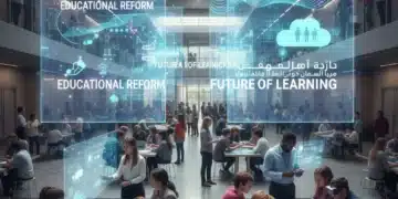Élèves et enseignants engagés dans un apprentissage dynamique, symbolisant les réformes de l'éducation nationale.