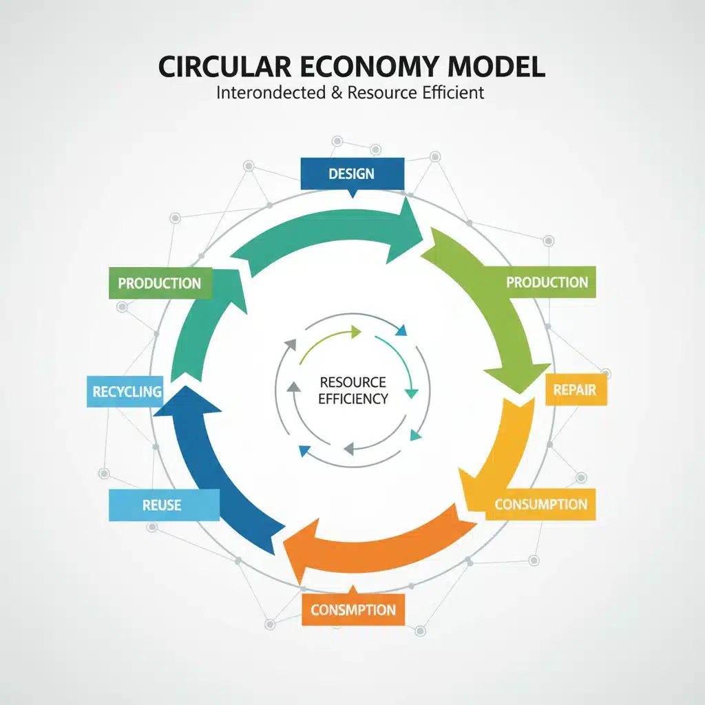 Schéma explicatif des étapes et principes de l'économie circulaire.