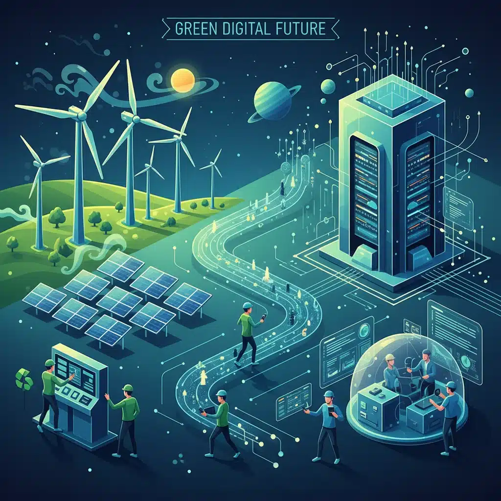Symboles des secteurs de l'énergie verte et du numérique en pleine croissance en France.