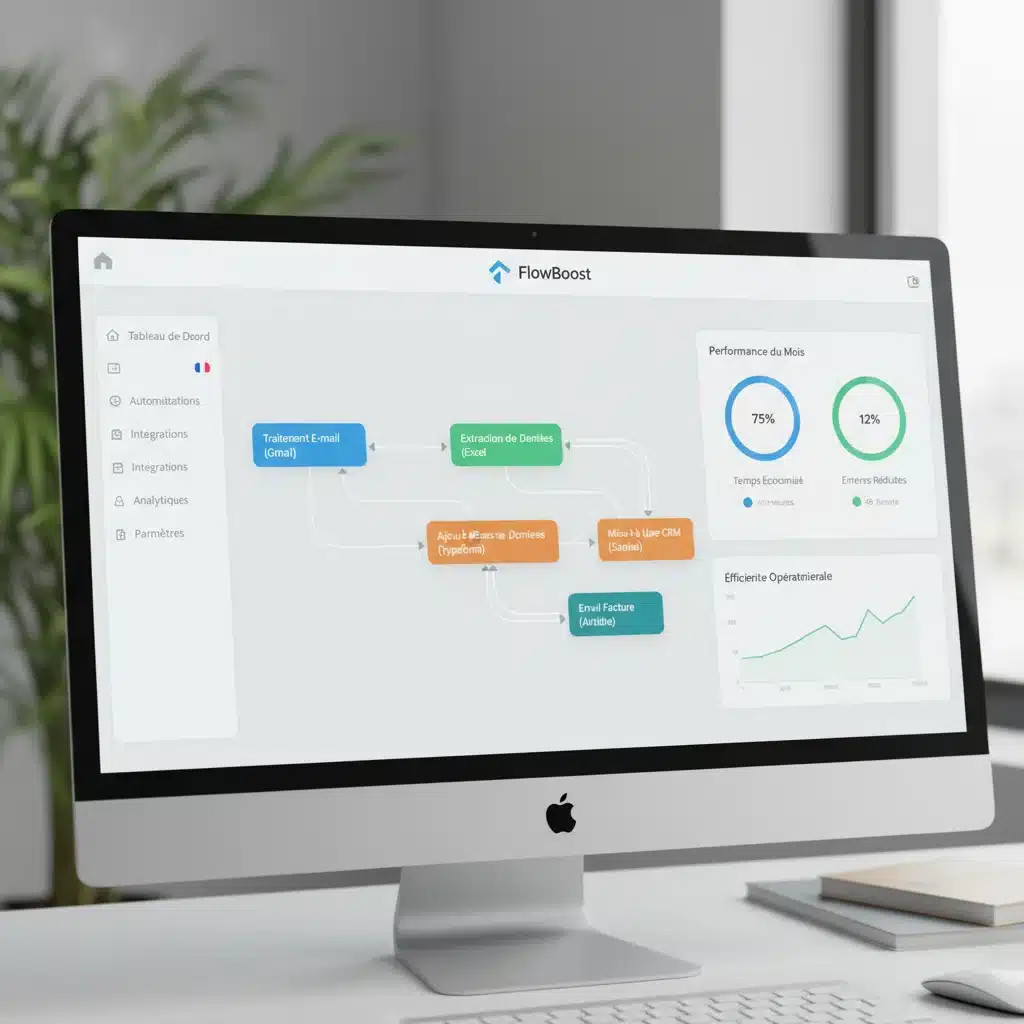 Tableau de bord d'une plateforme d'automatisation no-code simplifiant les tâches pour les PME