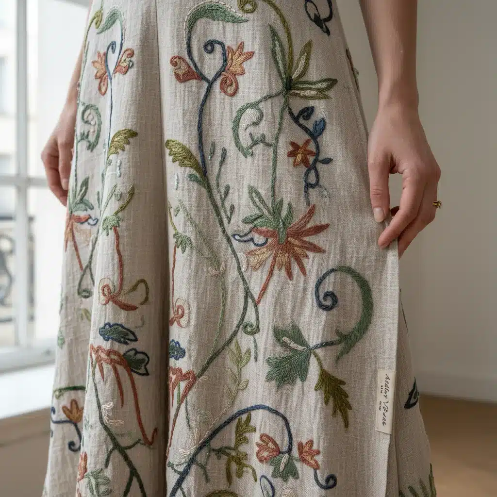 Détail d'un vêtement durable et brodé de la collection française 2026